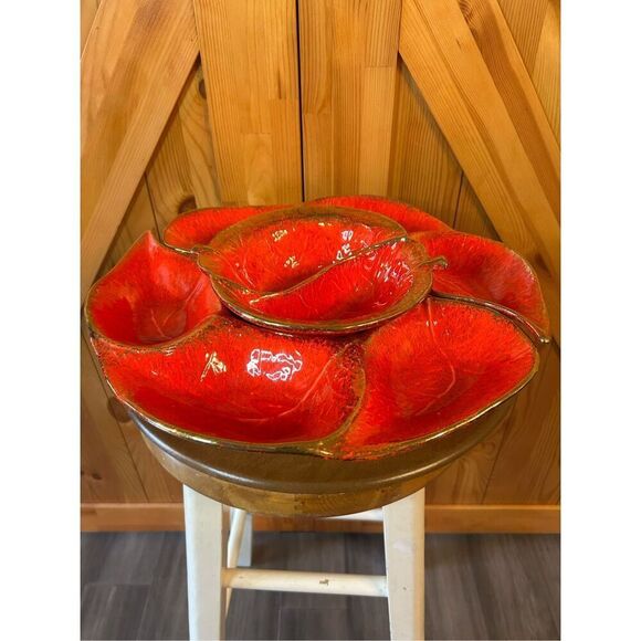 Vintage Lazy Susan California pottery 725 chip and dip set (8762)￼ - Picture 3 of 8